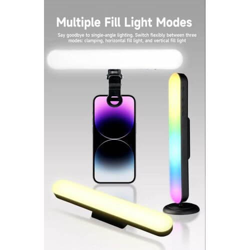 MJ-21 Bâton Lumineux LED RGB avec Support et Clip Magnétique Rechargeable