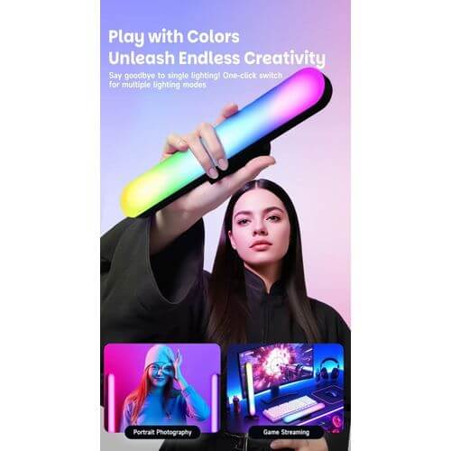MJ-21 Bâton Lumineux LED RGB avec Support et Clip Magnétique Rechargeable