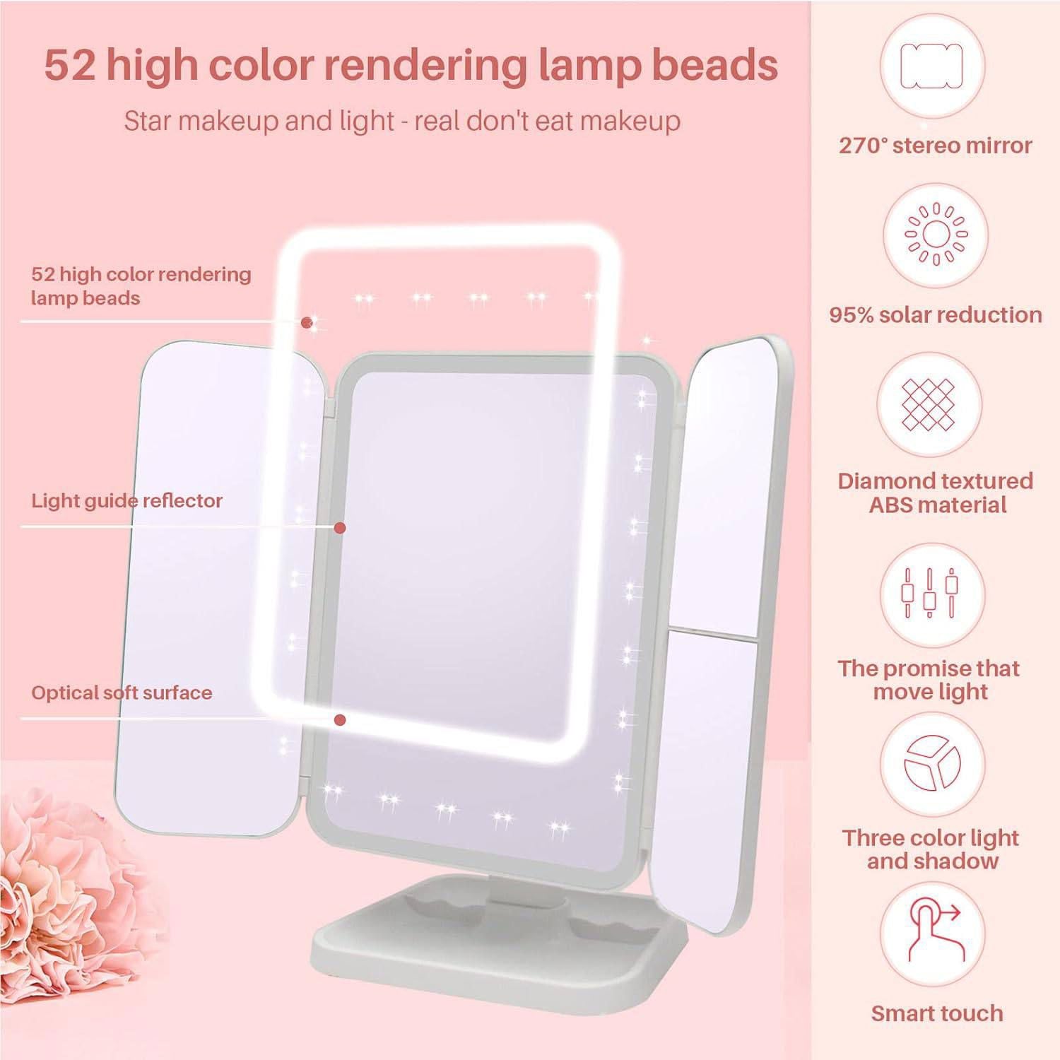 LuminaGlow™ : Le Miroir de Maquillage LED Tri-Plié Premium