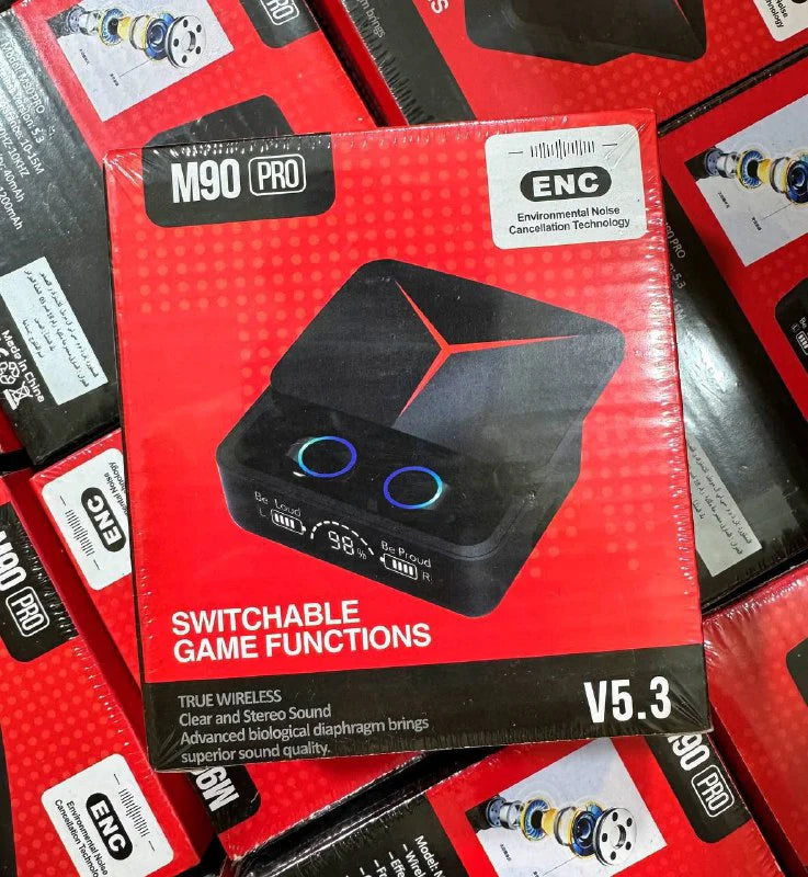 M90 Pro Gaming – Écouteurs Bluetooth 5.3 Ultra-Latence & Powerbank Intégrée